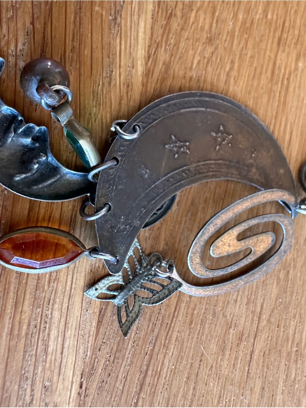 Bohemian Mixed-Metal Crescent & Butterfly Dangle Earrings - Brown and Silver